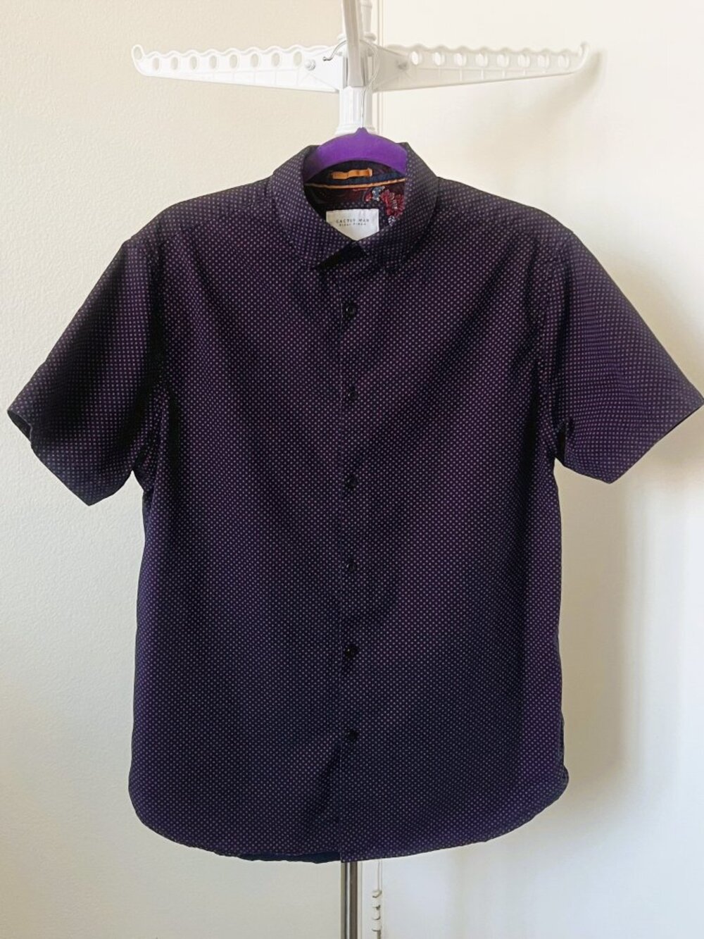 CACTUS MAN Ricky Singh Mens L Short Sleeve Button Up Shirt Blue Geometric Cotton